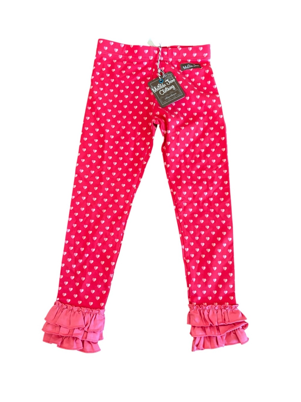 NWT Matilda Jane Size 6 Red Heart Print Ruffle Hem Leggings